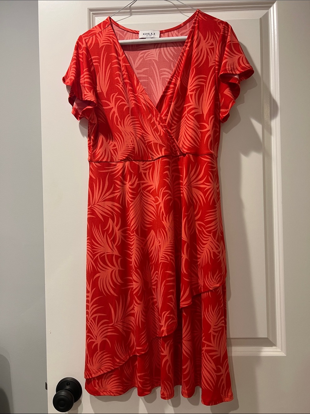 Gilli Red Palm-Print Midi Wrap Dress